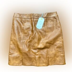 New Love-Riche Stylish Tan Leather-Look A-Line Skirt Sz Small